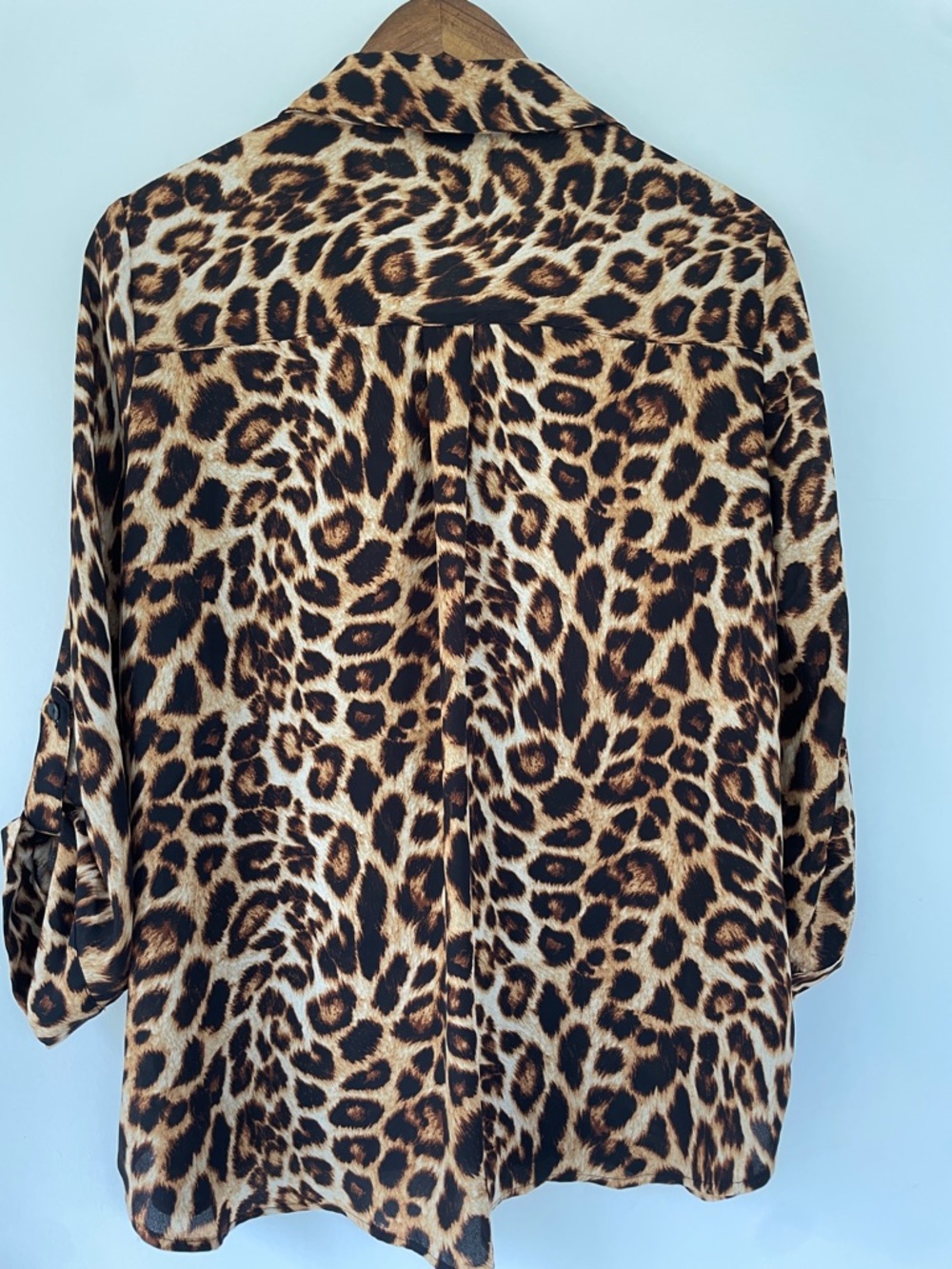 iZ Byer Sheer Leopard Print Button-Front Women's Blouse - Brown XL - Picture 5 of 5